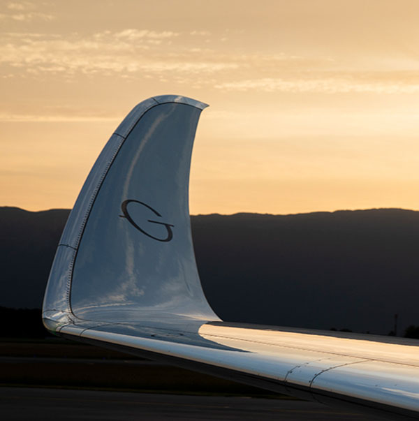 A G700 winglet in golden sunset light.