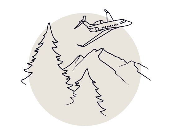 Gulfstream over forested mountains icon