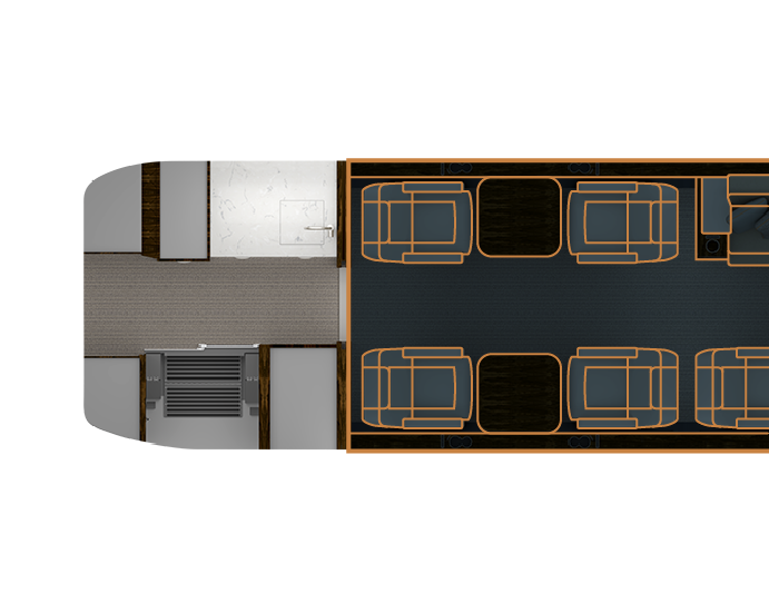 Floor plan with eight single-person chairs and one three-person divan compared to Competitor Average<sup>+</sup>