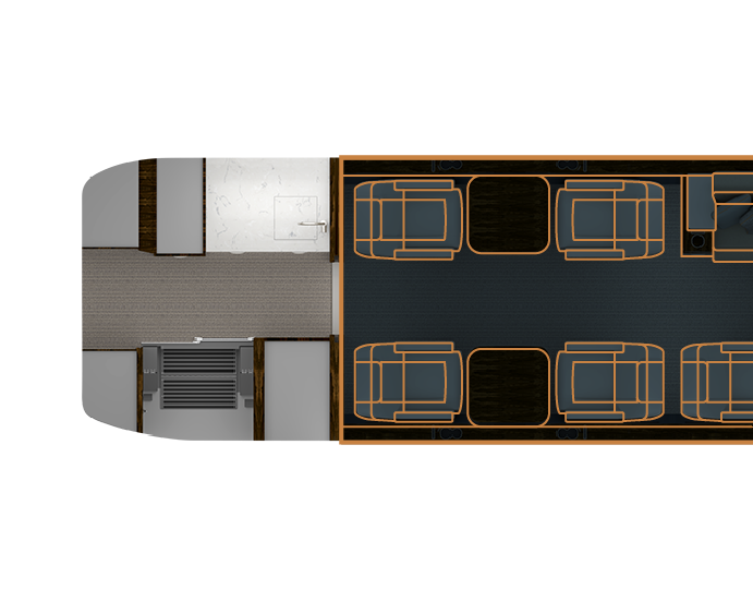 Floor plan with eight single-person chairs and one three-person divan compared to G500