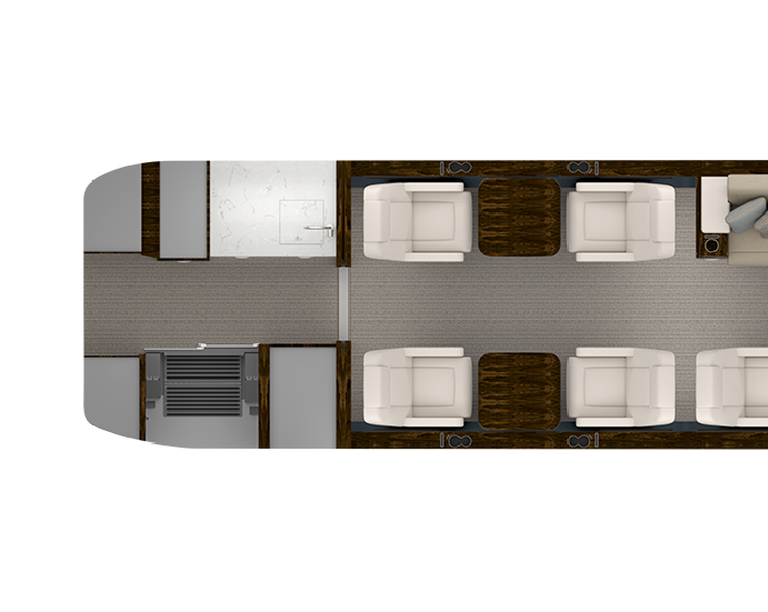 Floor plan with eight single-person chairs and one three-person divan