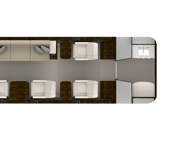 Floor plan with eight single-person chairs and one three-person divan