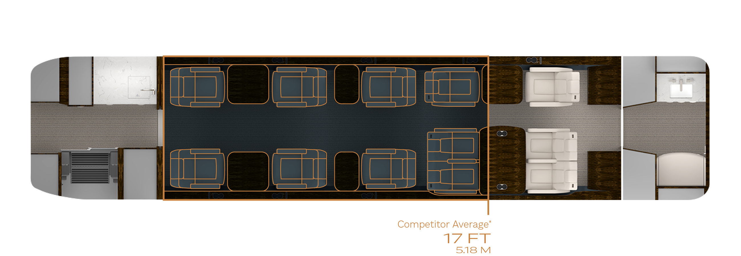 Floor plan with twelve single-person chairs compared to Competitor Average<sup>+</sup>