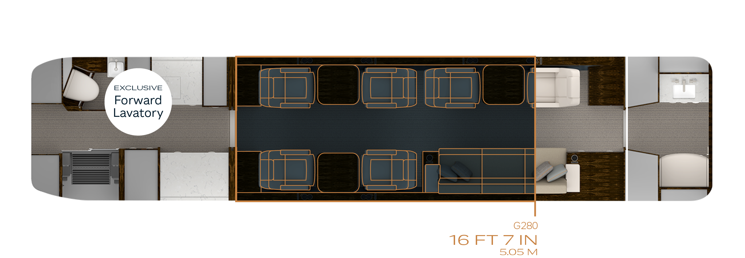 Floor plan with six single-person chairs and one three-person divan compared to G280