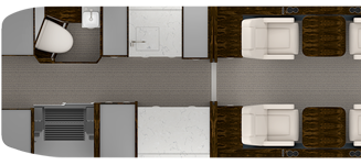 Floor plan with six single-person chairs and one three-person divan