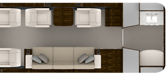 Floor plan with six single-person chairs and one three-person divan