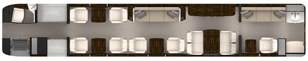 Floor plan with thirteen single-person chairs and one three-person divan