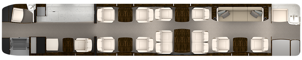 Floor plan with eleven single-person chairs and two three-person divans