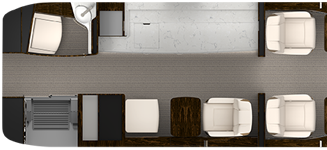 Floor plan with eleven single-person chairs and two three-person divans