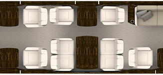 Floor plan with eleven single-person chairs and two three-person divans
