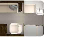 Floor plan with eleven single-person chairs and two three-person divans
